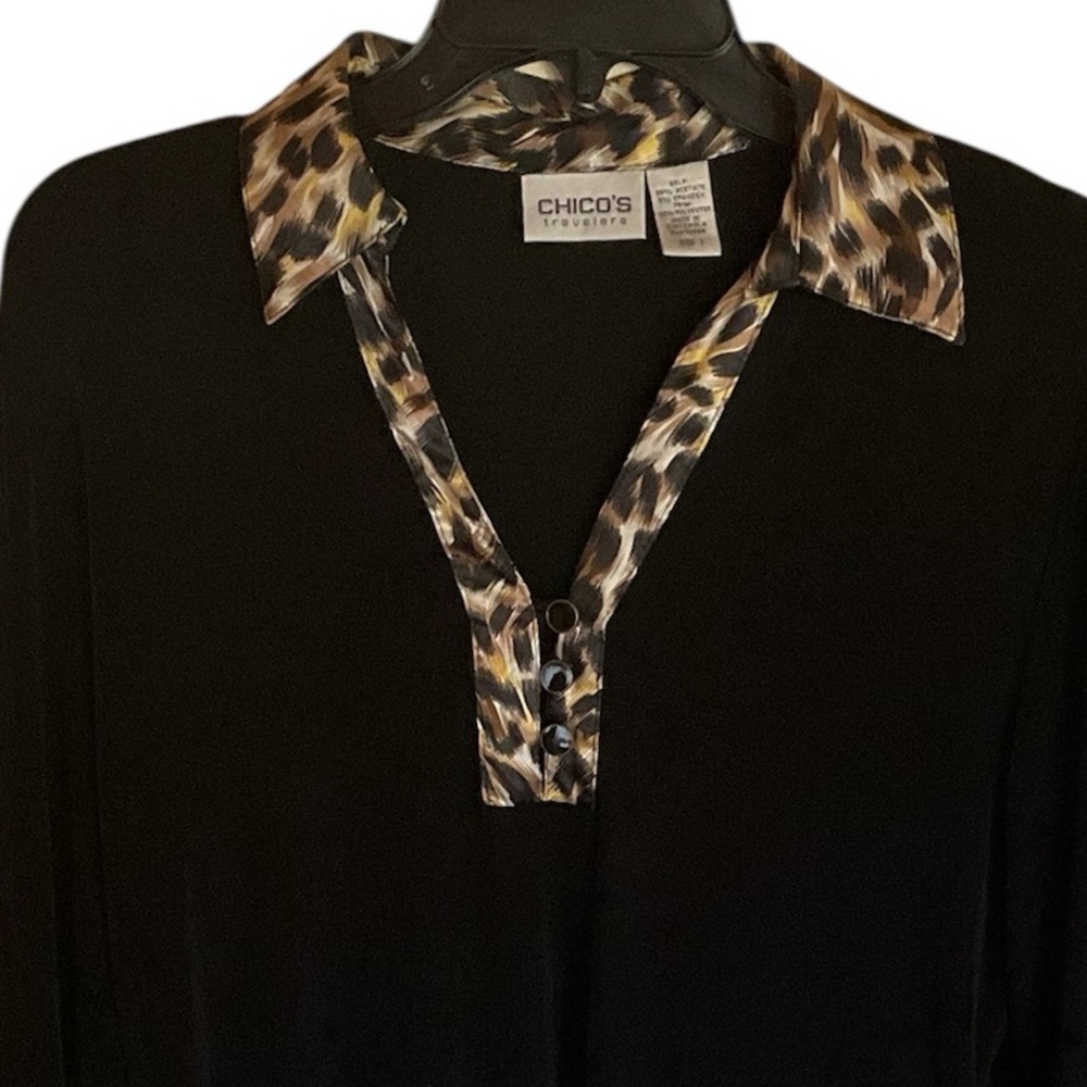 Chico’s Long Sleeve Black Shirt With Animal Print Accents - Picture 4 of 5